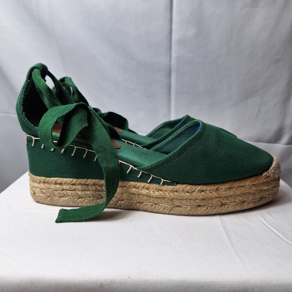 TALBOTS Izzy d'Orsay Tie-Ankle Espadrille Wedge Sz 7.5 Green Canvas Coastal Beac - Picture 5 of 10